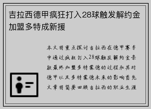 吉拉西德甲疯狂打入28球触发解约金加盟多特成新援